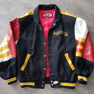 VINTAGE MICKEY MOUSE Wild One JEFF HAMILTON Leather Varsity Letterman Jacket L